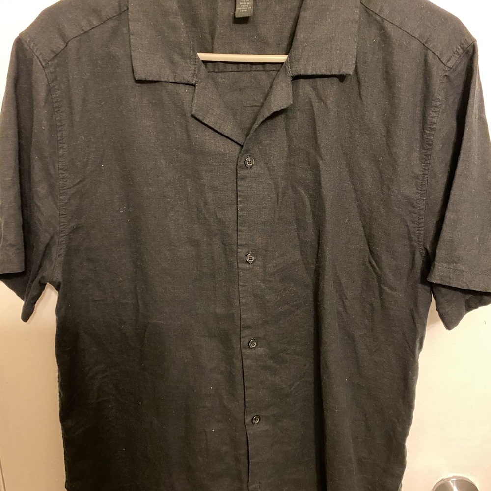 Magaschoni Black linen camp collar shirt